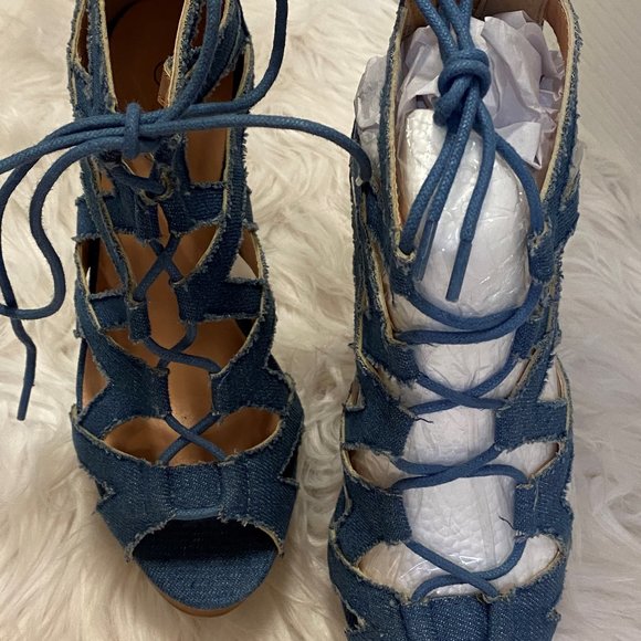 denim strappy sandals